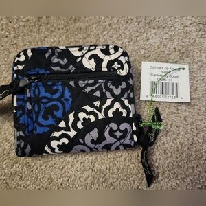 NEW Vera Bradley Black and Blue Patterned Compact Zip Around Wallet